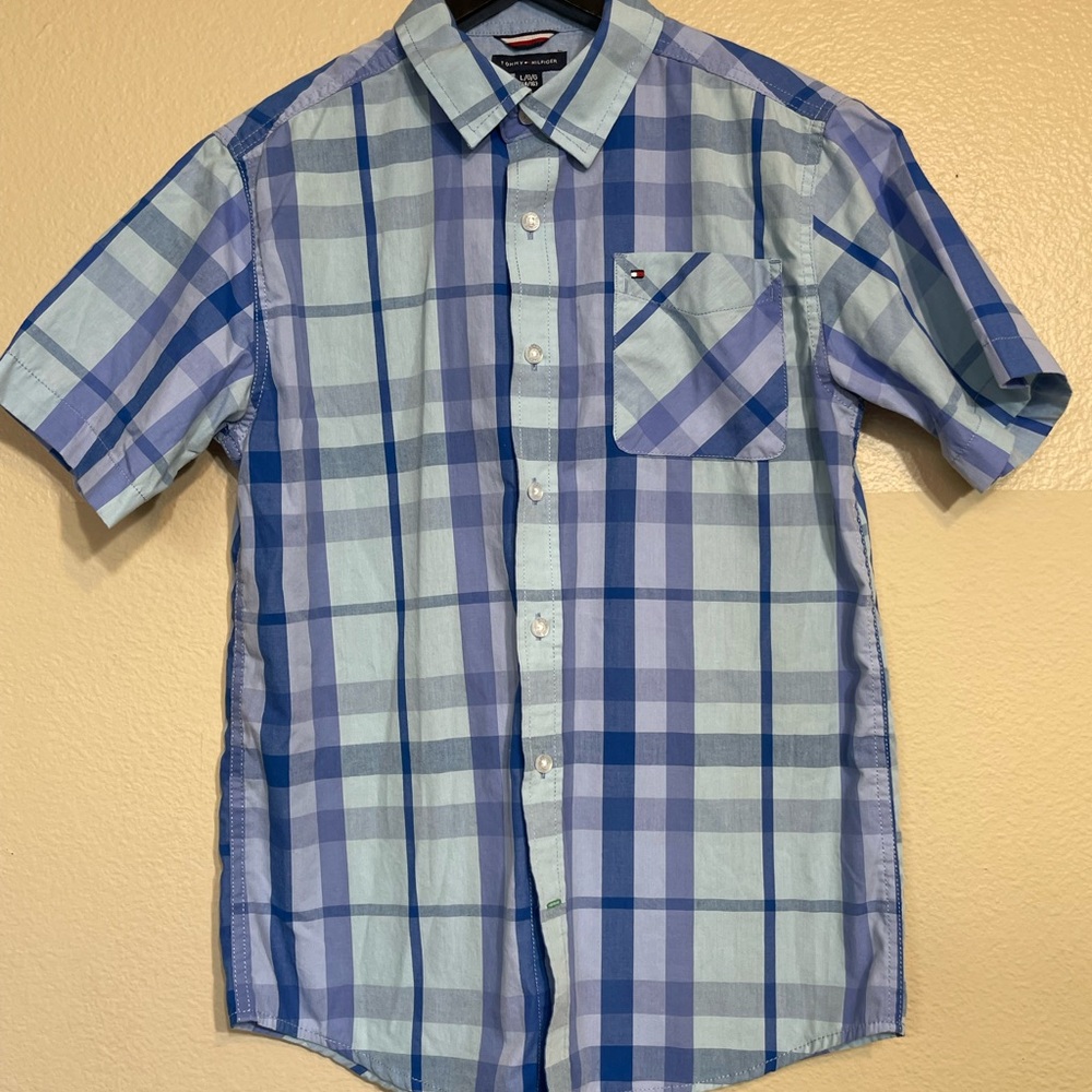 Tommy Hilfiger Blue Plaid Boy’s Shortsleeved Shirt L 14/16